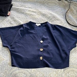 Elegant Navy Button-Down Women's Shirt